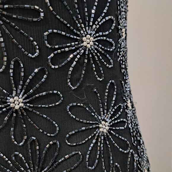 Vintage Adrianna Papell Silk Floral Beaded Y2K Romantic Goth Maxi Dress Black - Picture 8 of 17